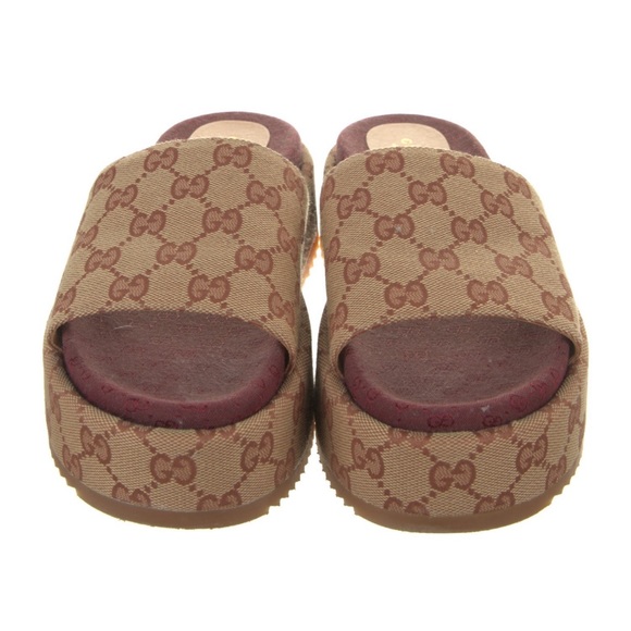 GUCCI Women's Angelina Platform Slide Sandals GG Canvas Size 8 - Picture 3 of 5
